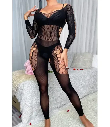 بودي سوت دانتيل أسود فاخر