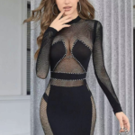 فستان شبكي أسود بلمسات كريستال